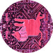 Round Machine Washable Animal Pink Traditional Rug, wshtr2370pnk