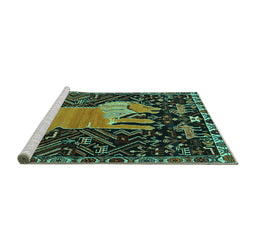 Sideview of Machine Washable Animal Turquoise Traditional Area Rugs, wshtr2370turq