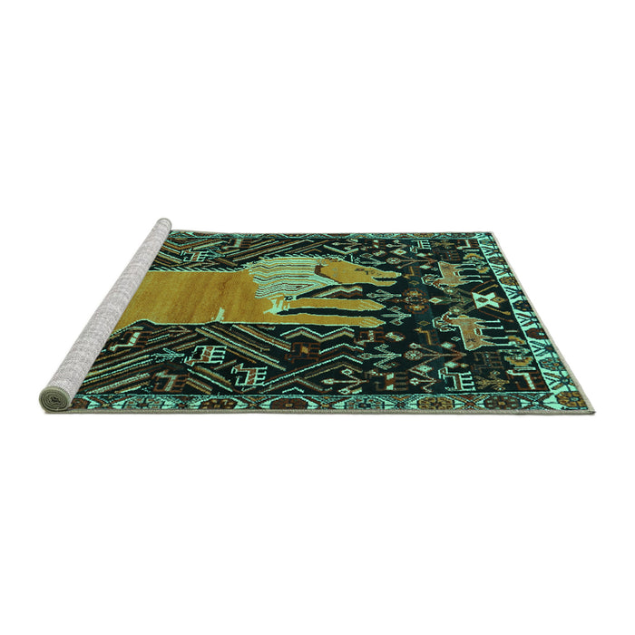 Sideview of Machine Washable Animal Turquoise Traditional Area Rugs, wshtr2370turq