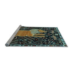 Sideview of Machine Washable Animal Light Blue Traditional Rug, wshtr2370lblu