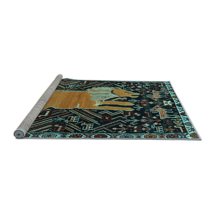 Sideview of Machine Washable Animal Light Blue Traditional Rug, wshtr2370lblu