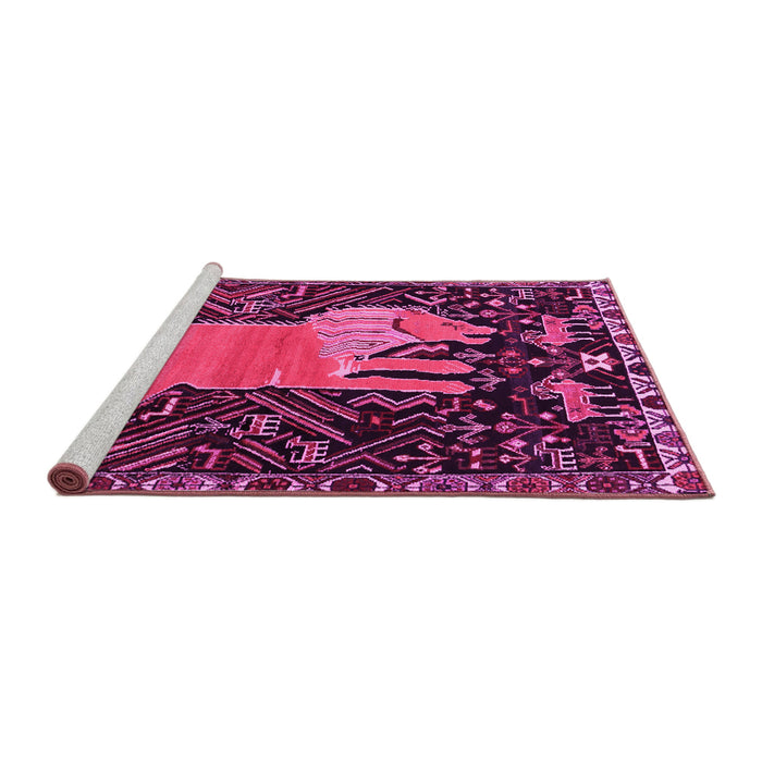 Sideview of Machine Washable Animal Pink Traditional Rug, wshtr2370pnk