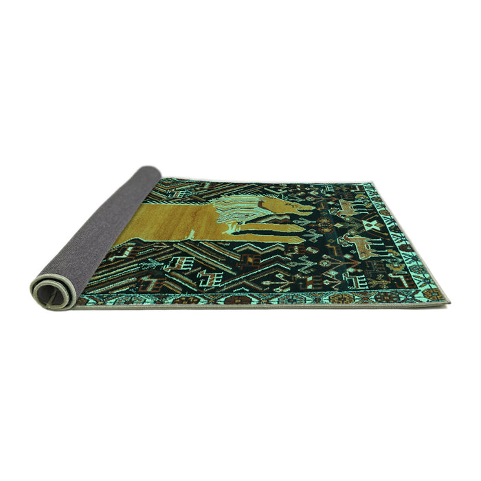 Sideview of Animal Turquoise Traditional Rug, tr2370turq