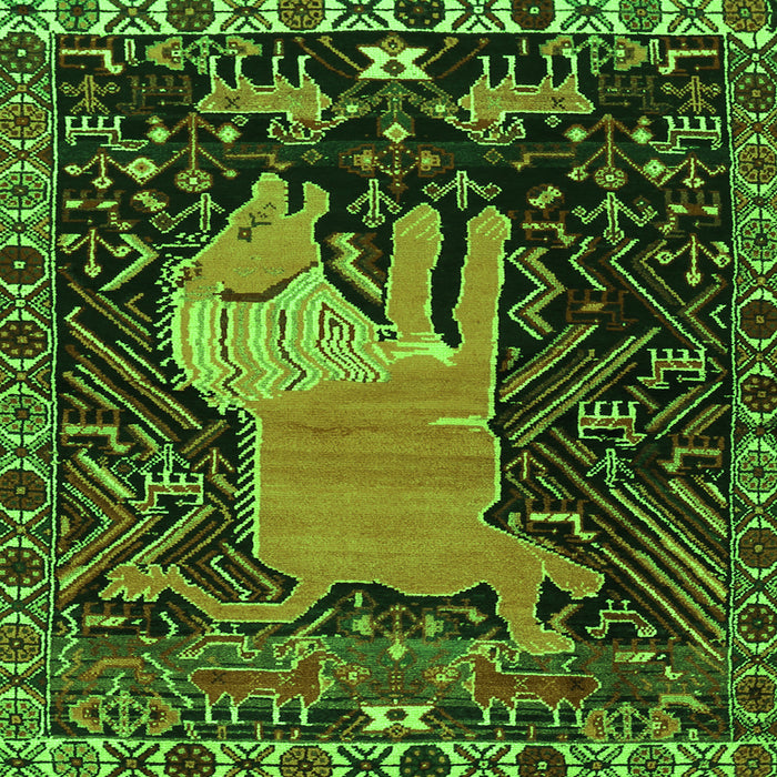 Round Machine Washable Animal Green Traditional Area Rugs, wshtr2370grn