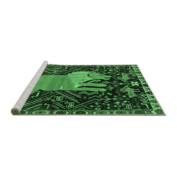 Sideview of Machine Washable Animal Emerald Green Traditional Area Rugs, wshtr2370emgrn