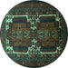 Round Machine Washable Persian Turquoise Traditional Area Rugs, wshtr2371turq