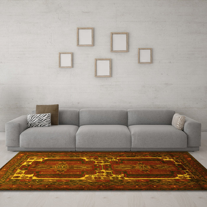 Machine Washable Persian Yellow Traditional Rug in a Living Room, wshtr2371yw
