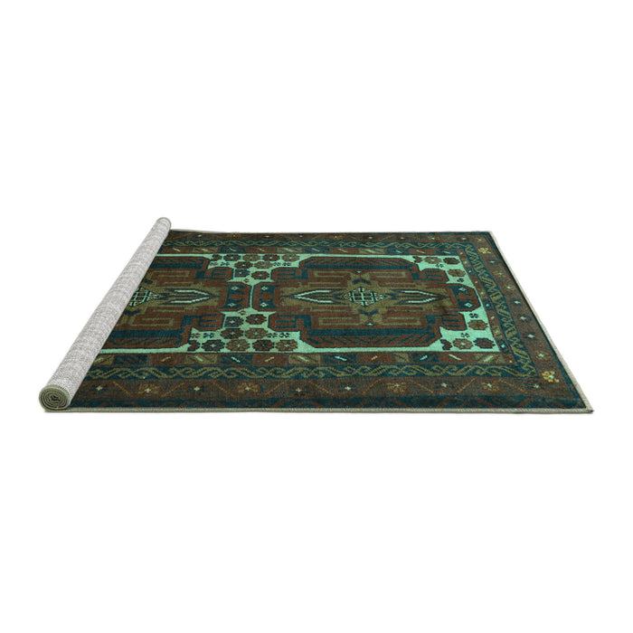 Sideview of Machine Washable Persian Turquoise Traditional Area Rugs, wshtr2371turq