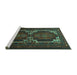 Sideview of Machine Washable Persian Turquoise Traditional Area Rugs, wshtr2371turq