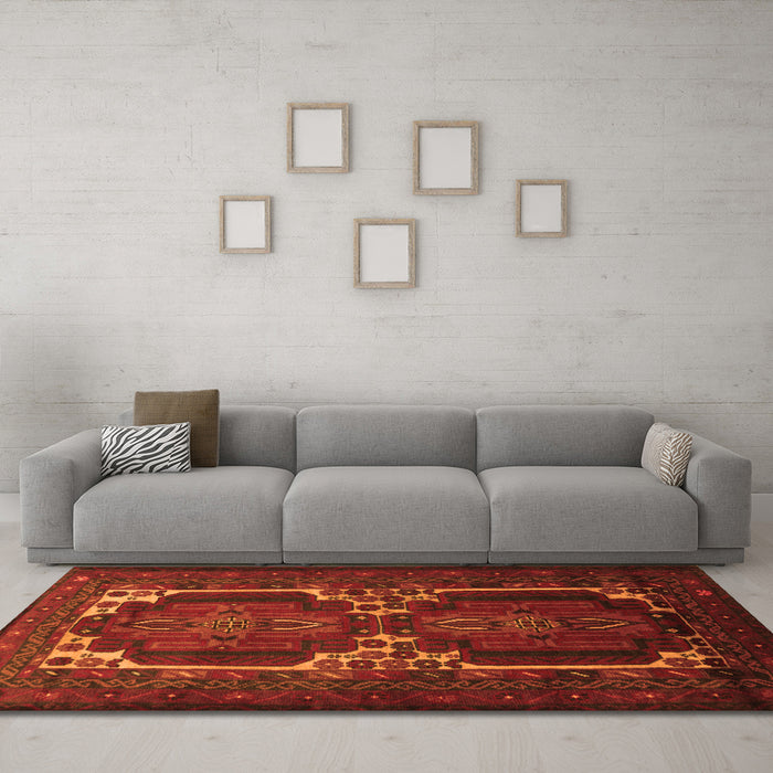 Machine Washable Persian Orange Traditional Area Rugs in a Living Room, wshtr2371org
