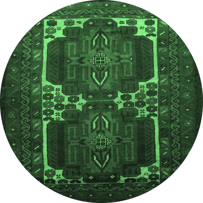 Round Persian Emerald Green Traditional Rug, tr2371emgrn