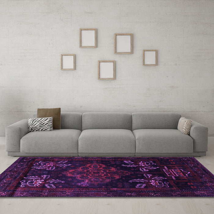 Machine Washable Persian Purple Traditional Area Rugs in a Living Room, wshtr2372pur