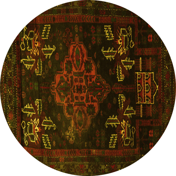 Round Machine Washable Persian Yellow Traditional Rug, wshtr2372yw