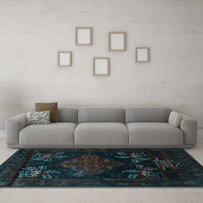 Machine Washable Persian Light Blue Traditional Rug in a Living Room, wshtr2372lblu