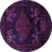 Round Machine Washable Persian Purple Traditional Area Rugs, wshtr2372pur