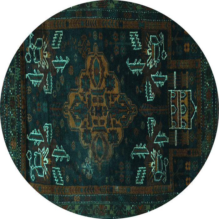 Round Persian Turquoise Traditional Rug, tr2372turq