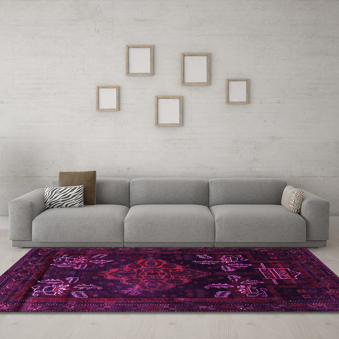 Machine Washable Persian Pink Traditional Rug in a Living Room, wshtr2372pnk