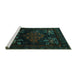 Sideview of Machine Washable Persian Turquoise Traditional Area Rugs, wshtr2372turq