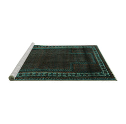 Sideview of Machine Washable Persian Turquoise Traditional Area Rugs, wshtr2373turq