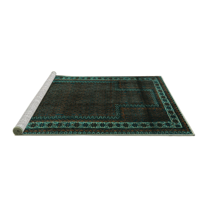 Sideview of Machine Washable Persian Turquoise Traditional Area Rugs, wshtr2373turq