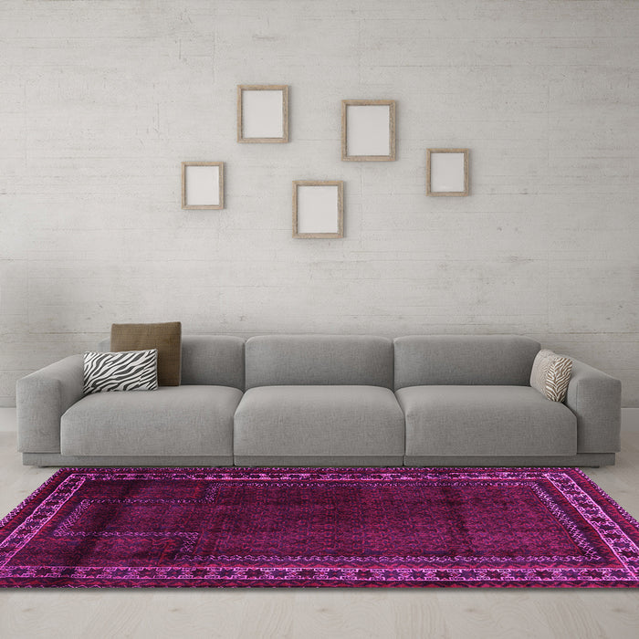 Machine Washable Persian Pink Traditional Rug in a Living Room, wshtr2373pnk