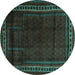 Round Machine Washable Persian Turquoise Traditional Area Rugs, wshtr2373turq