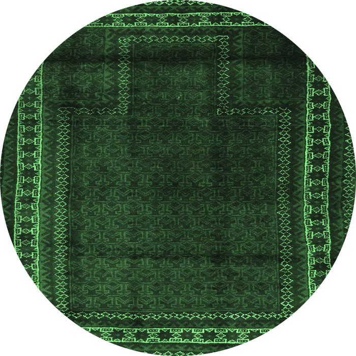 Round Machine Washable Persian Emerald Green Traditional Area Rugs, wshtr2373emgrn
