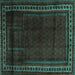 Square Machine Washable Persian Turquoise Traditional Area Rugs, wshtr2373turq