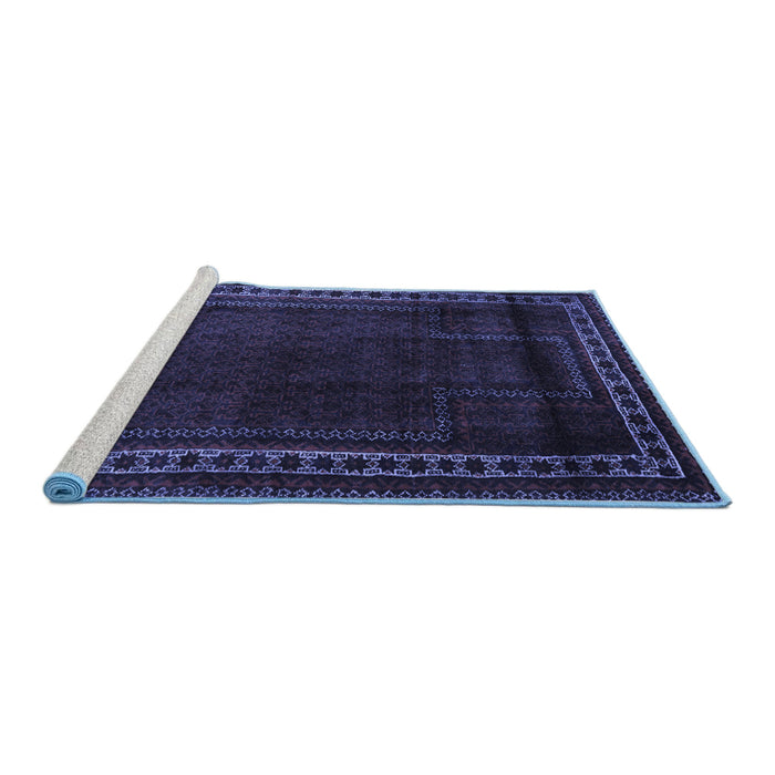 Sideview of Machine Washable Persian Blue Traditional Rug, wshtr2373blu