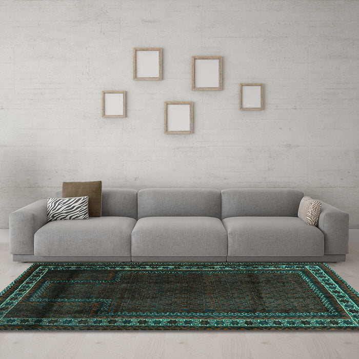 Machine Washable Persian Turquoise Traditional Area Rugs in a Living Room,, wshtr2373turq