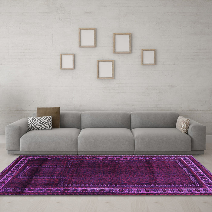 Machine Washable Persian Purple Traditional Area Rugs in a Living Room, wshtr2373pur
