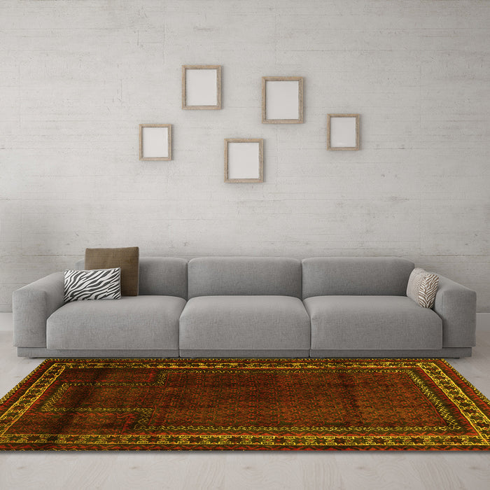 Machine Washable Persian Yellow Traditional Rug in a Living Room, wshtr2373yw