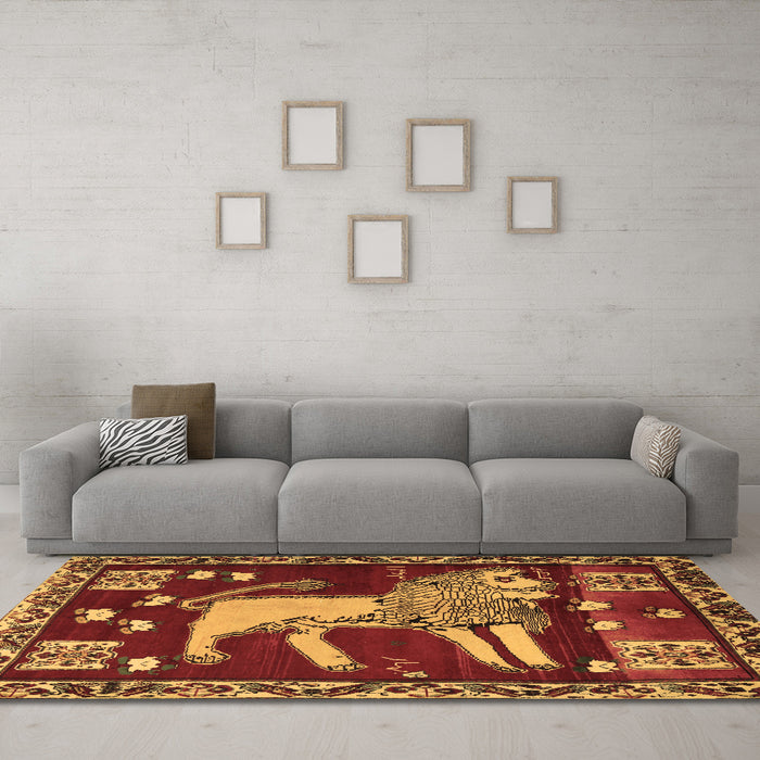 Machine Washable Animal Brown Traditional Rug in a Living Room,, wshtr2374brn
