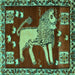 Square Animal Turquoise Traditional Rug, tr2374turq