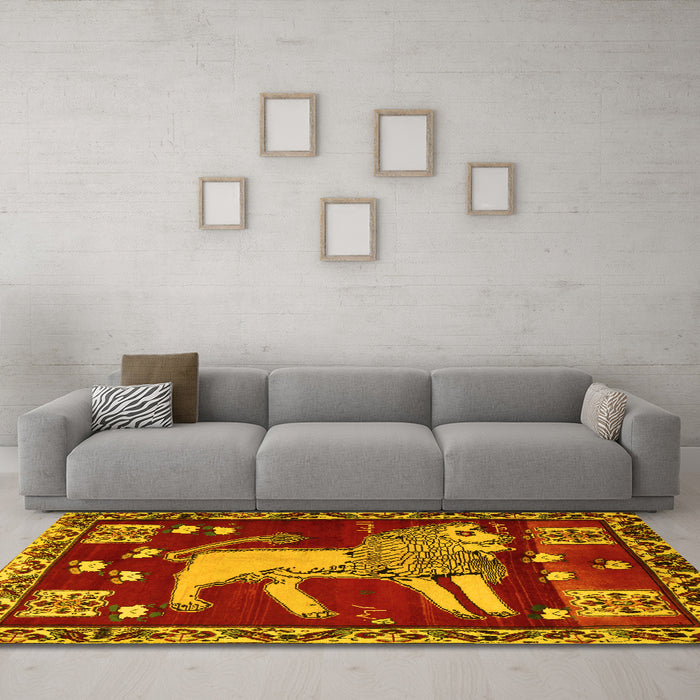 Machine Washable Animal Yellow Traditional Rug in a Living Room, wshtr2374yw