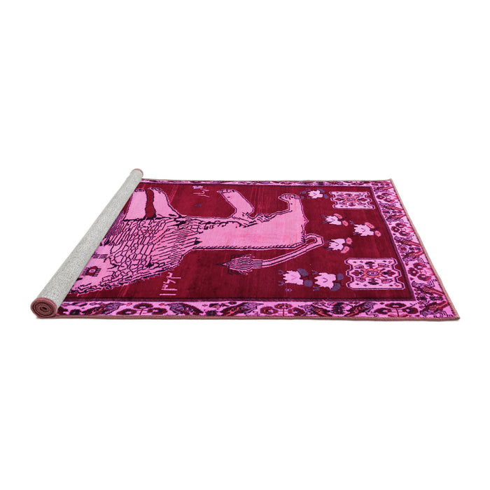 Sideview of Machine Washable Animal Pink Traditional Rug, wshtr2374pnk