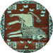 Round Animal Light Blue Traditional Rug, tr2374lblu