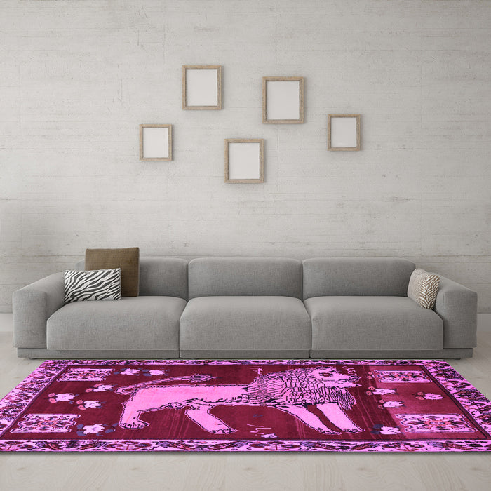 Machine Washable Animal Purple Traditional Area Rugs in a Living Room, wshtr2374pur