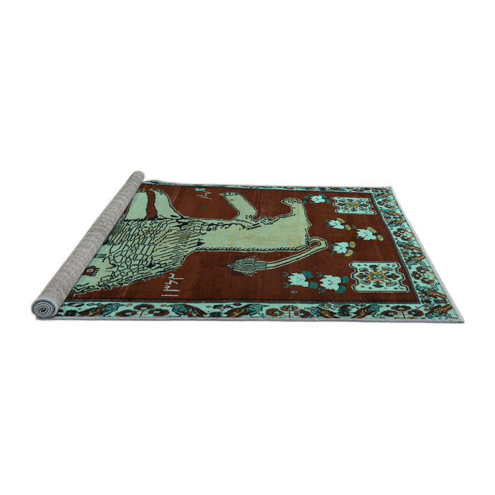 Sideview of Machine Washable Animal Light Blue Traditional Rug, wshtr2374lblu