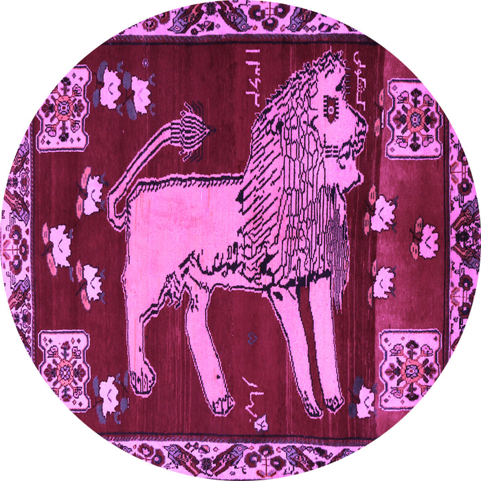 Round Machine Washable Animal Purple Traditional Area Rugs, wshtr2374pur