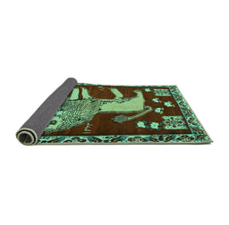 Sideview of Animal Turquoise Traditional Rug, tr2374turq