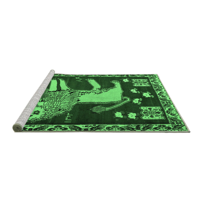 Sideview of Machine Washable Animal Emerald Green Traditional Area Rugs, wshtr2374emgrn