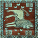 Square Machine Washable Animal Light Blue Traditional Rug, wshtr2374lblu