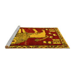 Sideview of Machine Washable Animal Yellow Traditional Rug, wshtr2374yw
