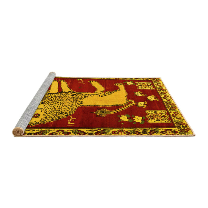 Sideview of Machine Washable Animal Yellow Traditional Rug, wshtr2374yw