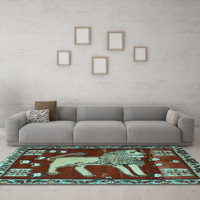Machine Washable Animal Light Blue Traditional Rug in a Living Room, wshtr2374lblu