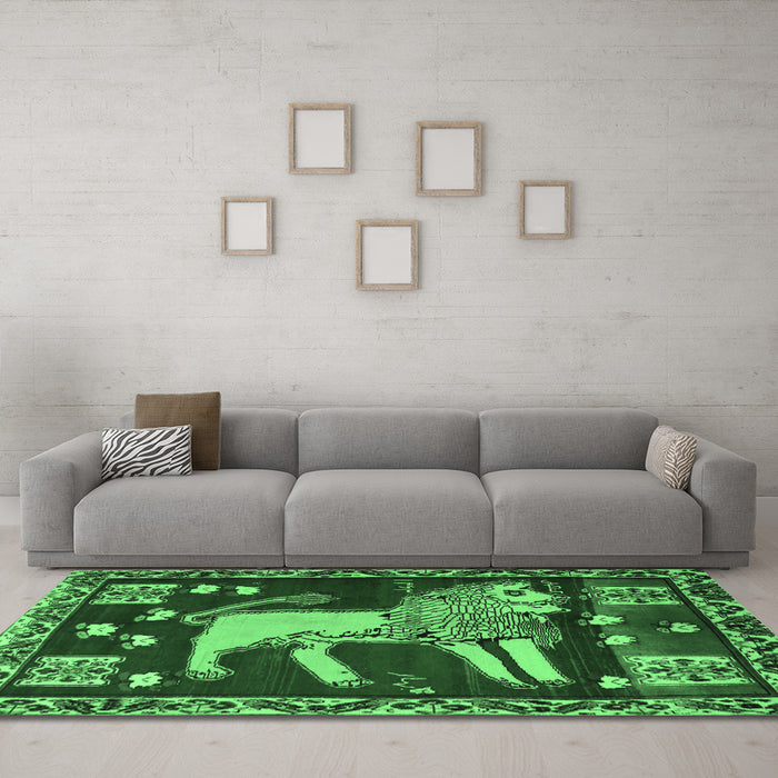 Machine Washable Animal Emerald Green Traditional Area Rugs in a Living Room,, wshtr2374emgrn