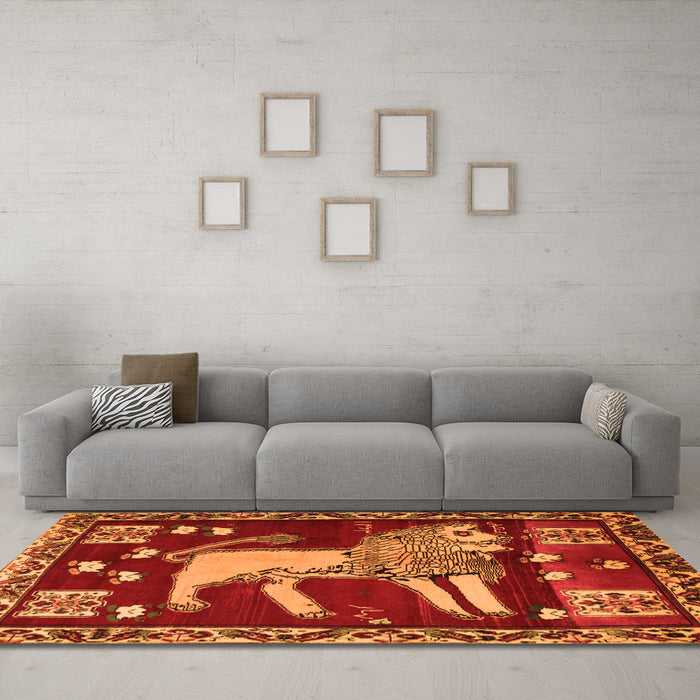 Machine Washable Animal Orange Traditional Area Rugs in a Living Room, wshtr2374org