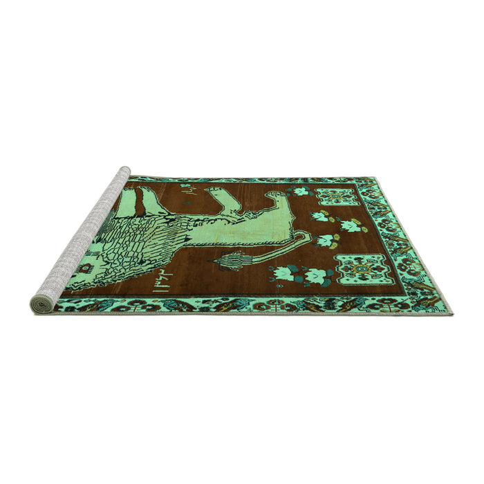 Sideview of Machine Washable Animal Turquoise Traditional Area Rugs, wshtr2374turq