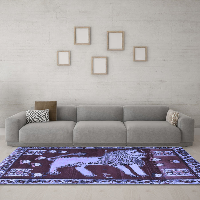 Machine Washable Animal Blue Traditional Rug in a Living Room, wshtr2374blu